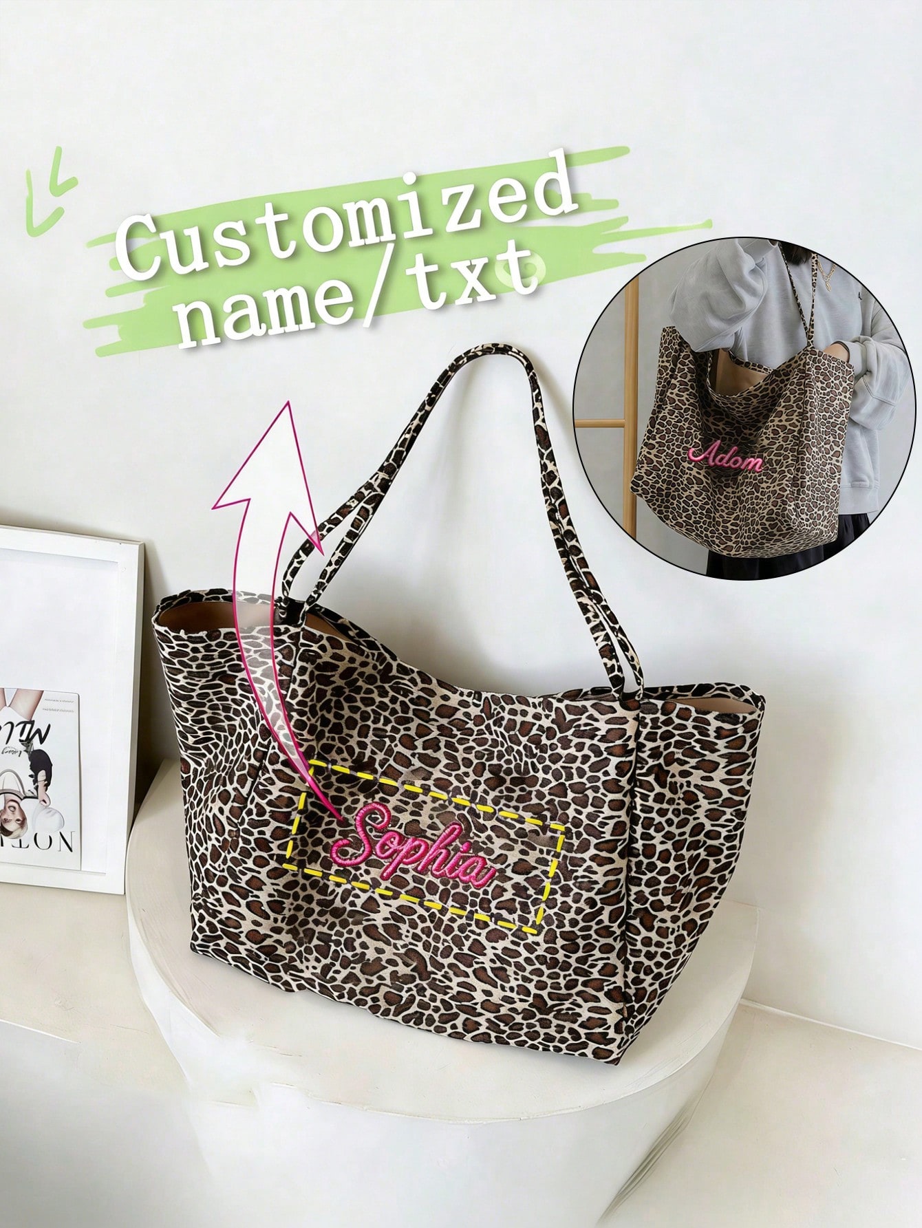 Custom Name Leopard Print Tote - Women Bags Name review and price